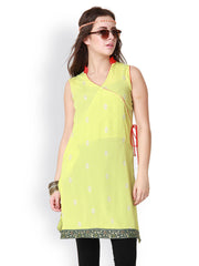 Pehraan Women Yellow Embroidered Kurta