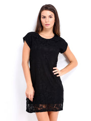 People Black Lace Shift Dress