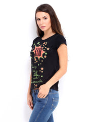 People Women Black Printed T-shirt