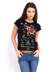 People Women Black Printed T-shirt