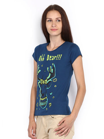 People Women Blue Printed T-shirt