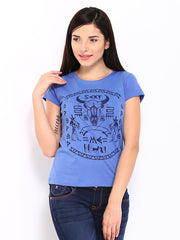 People Women Blue Printed T-shirt