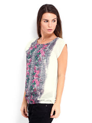 People Women Cream Coloured Printed Top