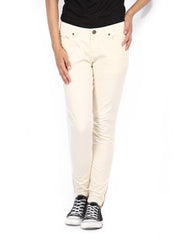 People Women Cream Coloured Skinny Fit Ankle Length Trousers