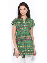 People Women Green Printed Kurti