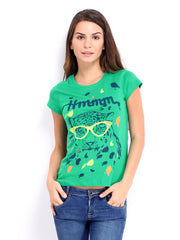 People Women Green Printed T-shirt