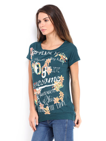 People Women Green Printed T-shirt