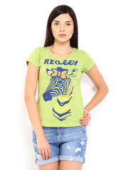 People Women Green Printed T-shirt