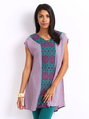 People Women Pink &amp; Green Printed Kurti