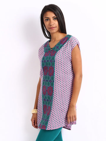 People Women Pink &amp; Green Printed Kurti