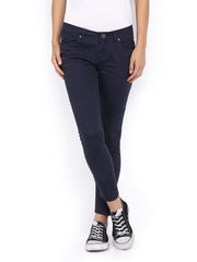 People Women Navy Skinny Fit Ankle Length Trousers