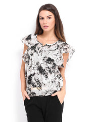 People Women Off-White &amp; Black Printed Top