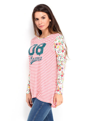 People Women Pink &amp; White Striped T-shirt