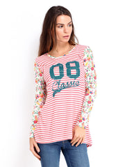 People Women Pink &amp; White Striped T-shirt