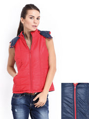 People Women Red &amp; Navy Reversible Padded Jacket