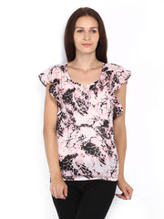 People Women White &amp; Pink Printed Top