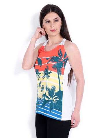 People Women White &amp; Red Printed Top