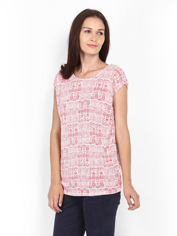 People Women White &amp; Red Printed Top