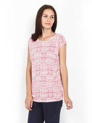 People Women White &amp; Red Printed Top