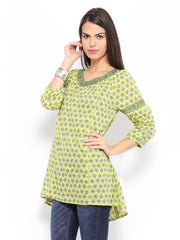 People Women Yellow &amp; Green Printed Tunic