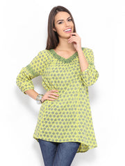 People Women Yellow &amp; Green Printed Tunic