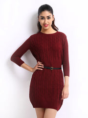 Pepe Jeans Maroon Wool Jersey Dress