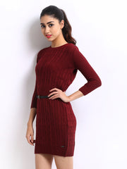 Pepe Jeans Maroon Wool Jersey Dress