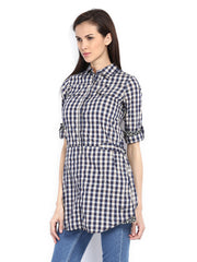 Pepe Jeans Women Navy &amp; Off-White Checked Tunic