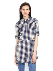 Pepe Jeans Women Navy &amp; Off-White Checked Tunic
