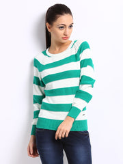 Pepe Jeans Women Green &amp; Off-White Striped Sweater