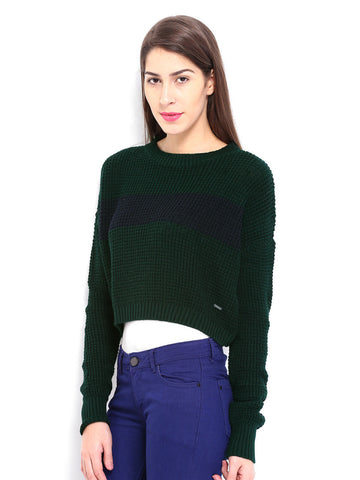 Pepe Jeans Women Green Wool Blend Crop Sweater