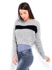 Pepe Jeans Women Grey Melange Wool Blend Cropped Sweater