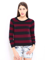 Pepe Jeans Women Red &amp; Black Striped Sweater