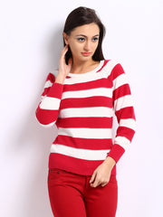 Pepe Jeans Women Red &amp; Off-White Striped Sweater