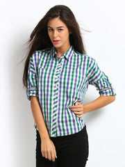 Pepe Jeans Women Green &amp; Blue Checked Albany Casual Shirt