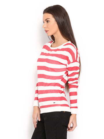 Pepe Jeans Women White &amp; Red Striped Top