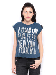 Pepe Jeans Women Blue Printed T-shirt