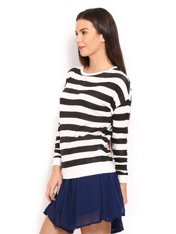 Pepe Jeans Women White &amp; Black Striped Top
