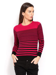 Pepe Jeans Women Pink &amp; Black Striped Sweater