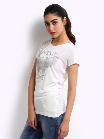 Pepe Jeans Women Off-White Printed T-shirt