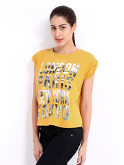 Pepe Jeans Women Yellow Linen Blend Printed T-shirt