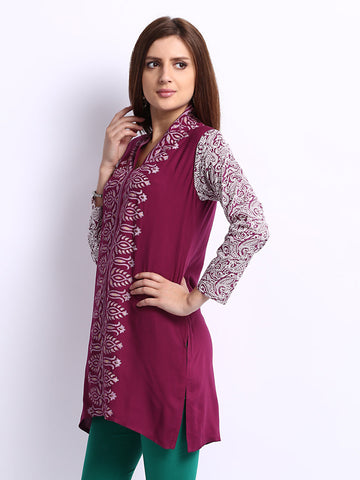 Peppertree Women Burgundy Printed Kurta