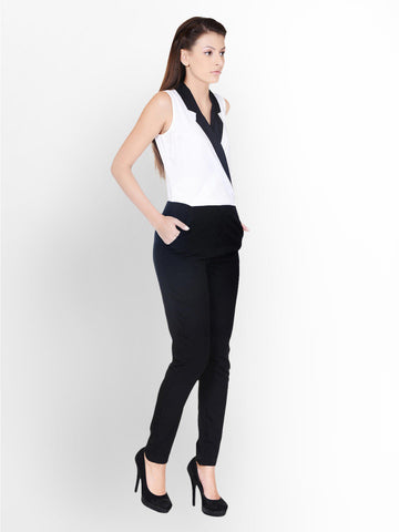 Pera Doce Women White &amp; Black Jumpsuit