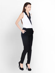 Pera Doce Women White &amp; Black Jumpsuit