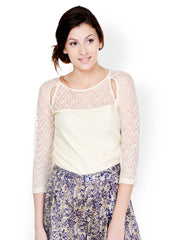 Pera Doce Women Cream-Coloured Lace Top
