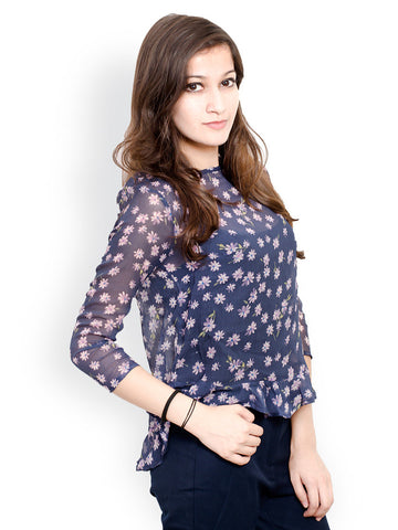 Pique Republic Women Blue Printed Top