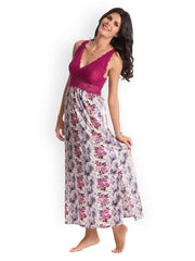 Pretty Secrets White &amp; Purple Printed Maxi Nightdress PSS14SCL05