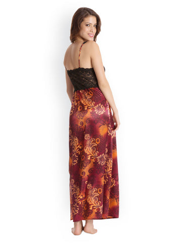 Pretty Secrets Black &amp; Burgundy Printed Maxi Nightdress PSS14SCL06