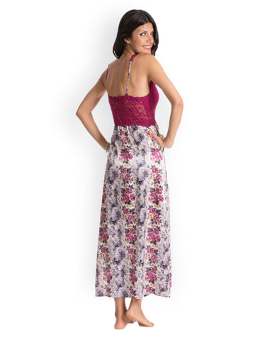 Pretty Secrets White &amp; Purple Printed Maxi Nightdress PSS14SCL05