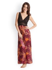 Pretty Secrets Black &amp; Burgundy Printed Maxi Nightdress PSS14SCL06